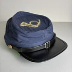 Civil War Reenactment Forage Cap Hat with Brass Bugle Emblem Men's L Navy Blue
