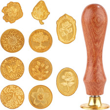 Wax Seal Stamp Set, 10Pcs Sealing Wax Stamp Heads with a Wooden Handle Sealing W