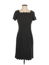 Talbots Black Scalloped Sheath Dress 2 Stretch Knit Split Classic Elegant LBD
