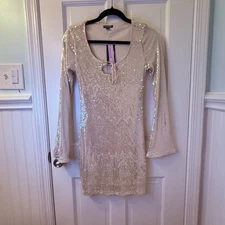 Wild Fable Women’s Sequin Long Sleeved Mini Dress In Ivory Size XS NWT