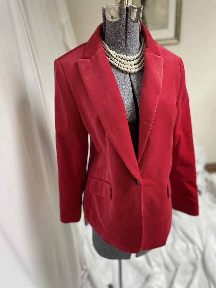 NEW $169 Talbots Blazer Size 14P Fits Like 12P Petite Red Velvet Jacket Pockets - Image 4 of 4