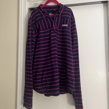 Vineyard Vines Girls' Break Stripe quarter zip Shirt Red Blue Size L 14
