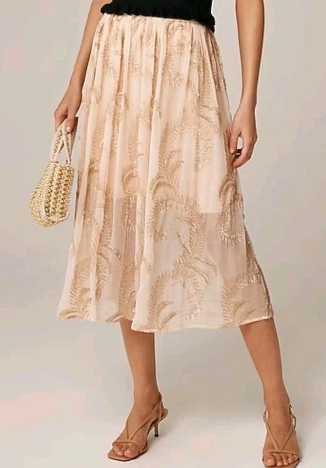 J. Crew Womens Collection beaded skirt in crinkle chiffon Small Champagne Beige - Image 2 of 4