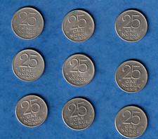 Norway  Olav V 25  Ore Coins s (9) 1974-1982 GF (KM 417) (N3-117) COMBINE ORDERS