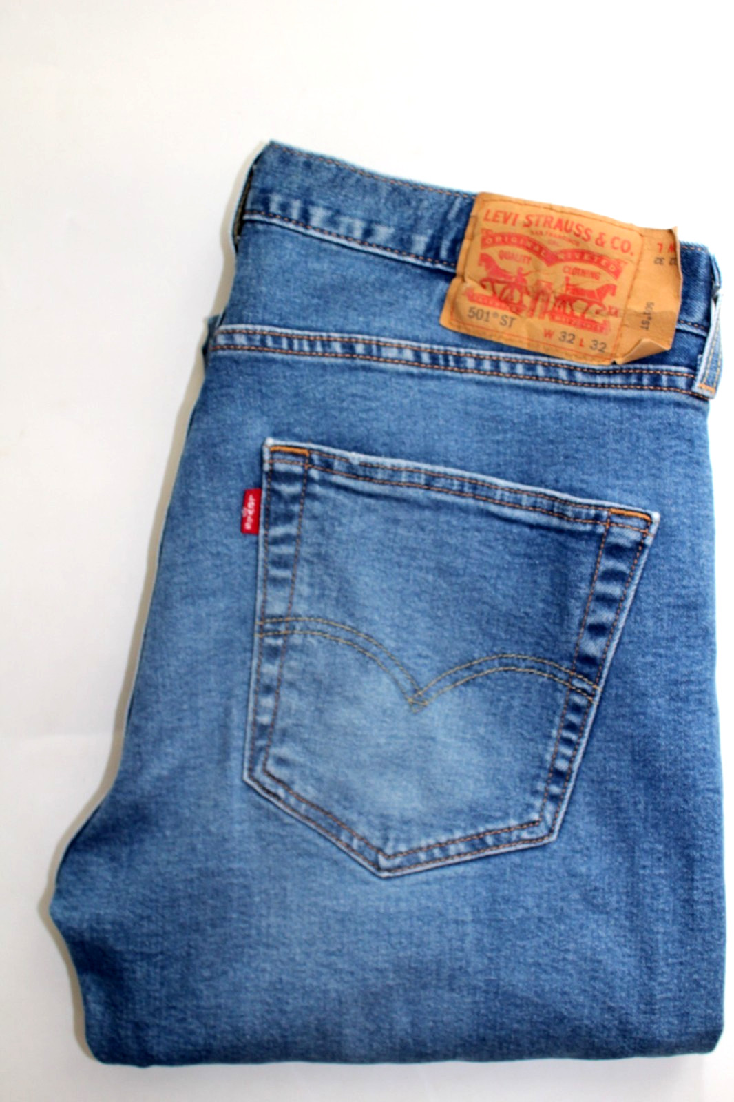 Levi's 501 ST Slim Taper Jeans Hombre W32 L32 Azul Medio Elástico Denim LEVJ404