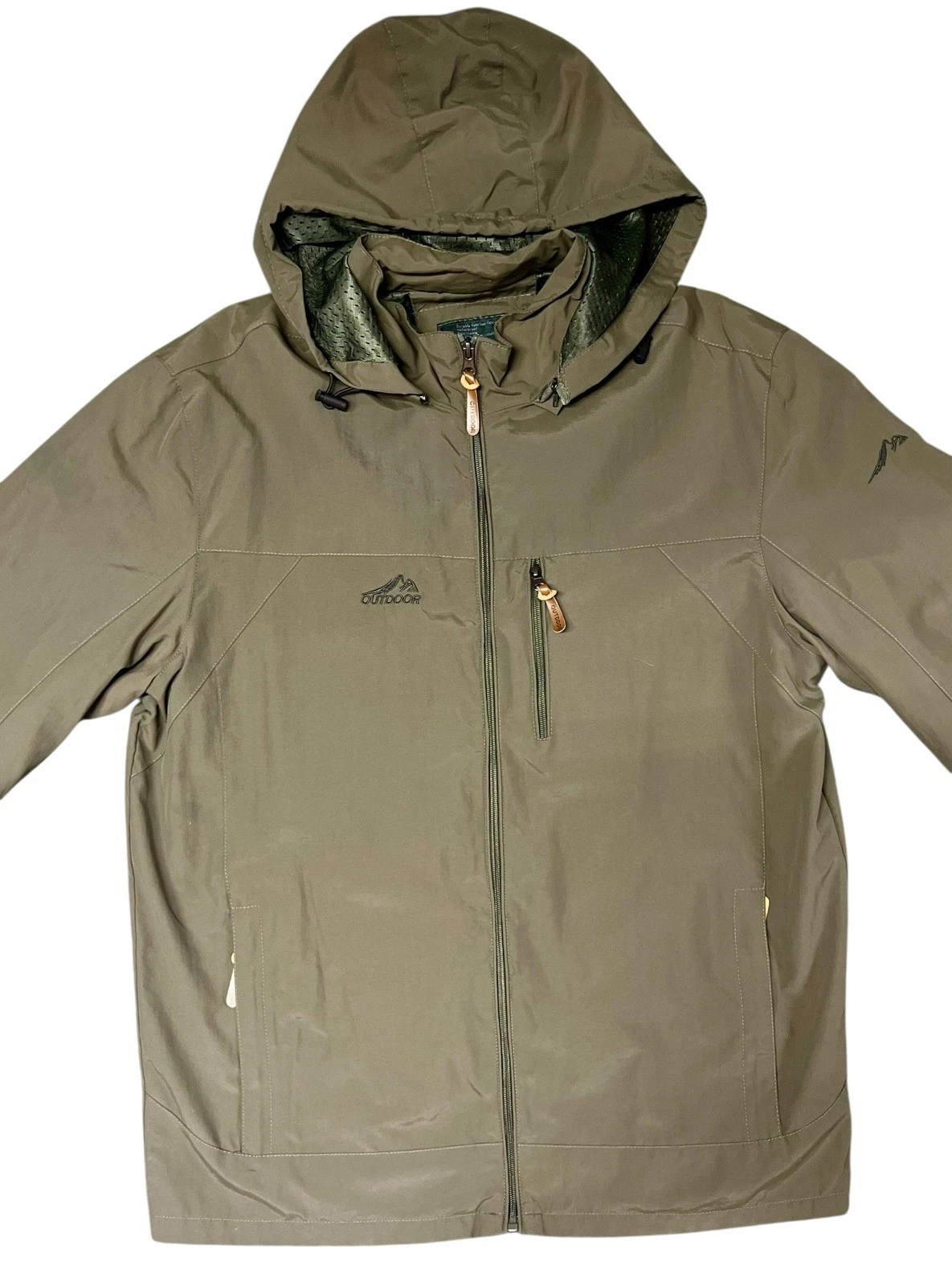Men’s Waterproof Hooded Outdoor Jacket Green Full Zip Size 3XL 4XL