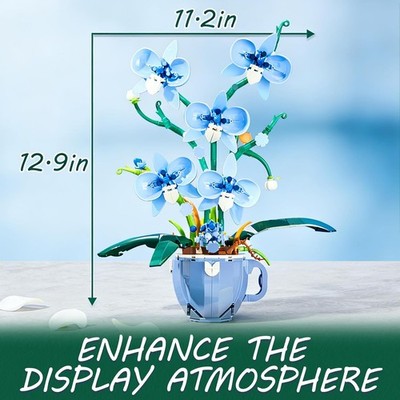 Blue Orchid Flower Building Set with Vase for Adults, Compatible