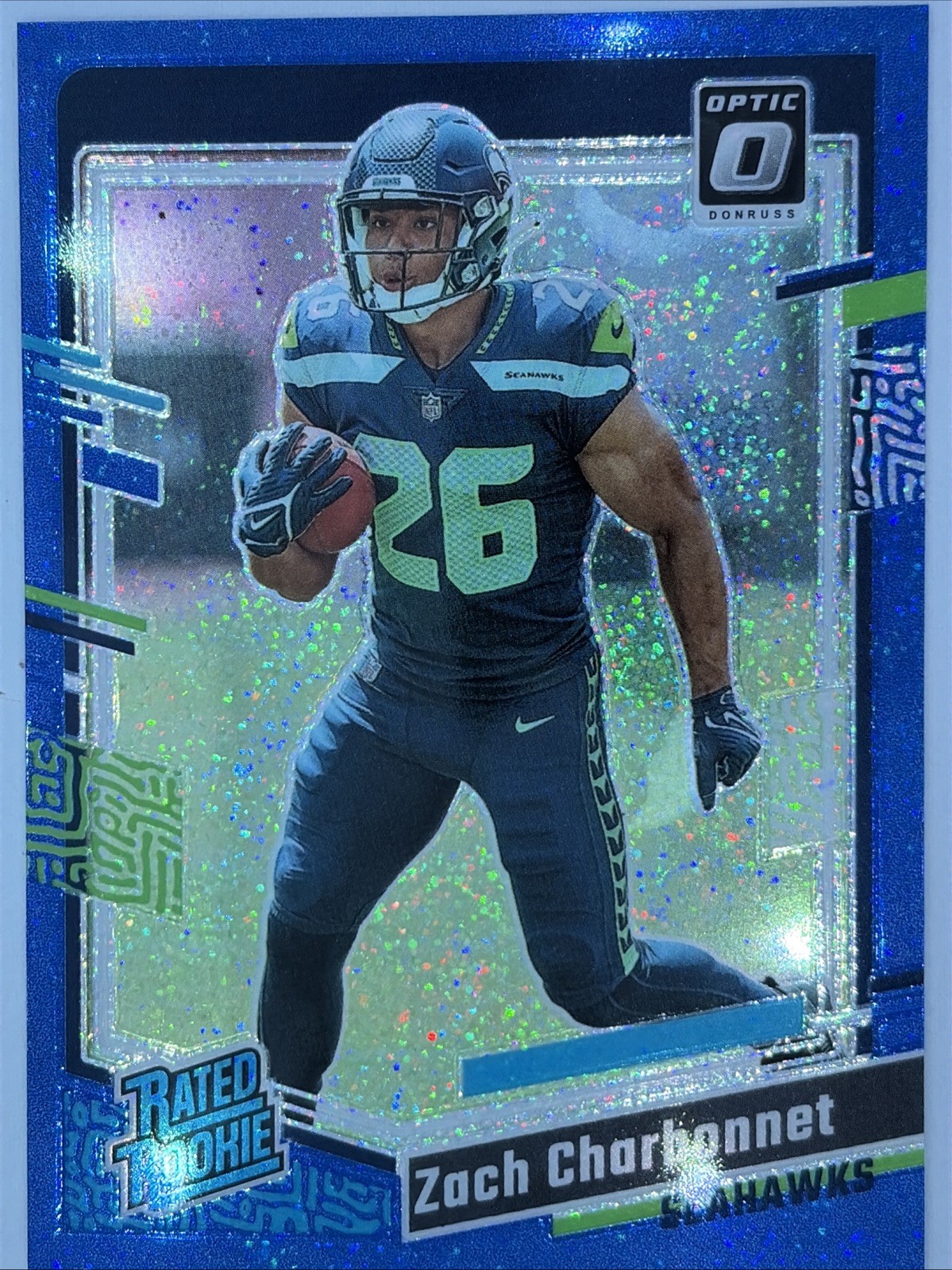 2023 Panini Donruss Optic - Rated Rookie Zach Charbonnet #294 Blue Glitter Prizm