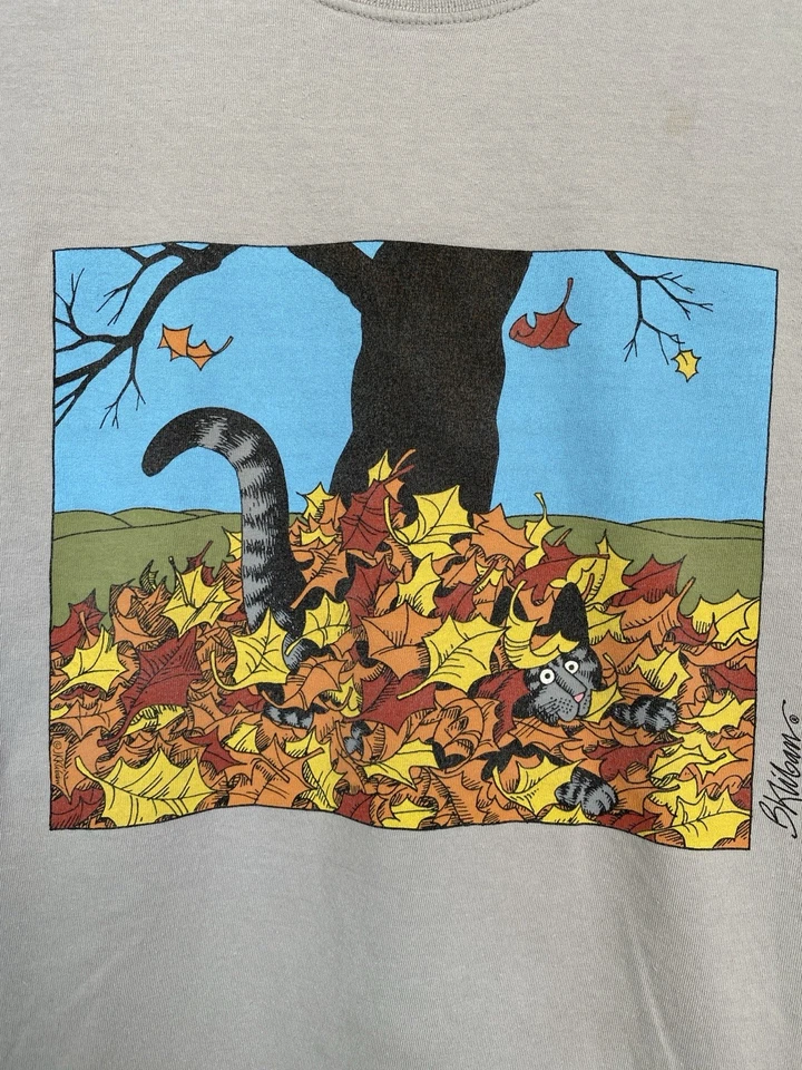 Vintage Crazy Shirt Hawaii Shirt Mens Large B Kliban Sumo Cat Fall Leaves Autumn - Image 2 of 4