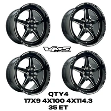 4 17X9 VMS RACING V STAR BLACK RIMS DRAG WHEELS 4X100 4X114.3 ET +35 FOR TOYOTA