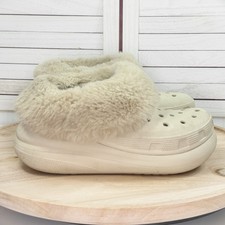 Crocs Furever Crush Faux Fur Lined Platform Clogs Ivory Bone Women Size 8