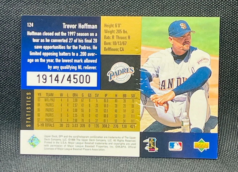 1998 Upper Deck SPx Finite Baseball - TREVOR HOFFMAN #124 - RADIANCE /4500 - Image 2 of 2