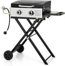 Portable Gas Griddle with Collapsible Stand/Side Shelf 2 Burner Flat Top Griddle