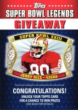 SUPER-BOWL LEGENDS GIVEAWAY Jerry Rice INSERT  49ERS MVSU Delta-Devils HOF