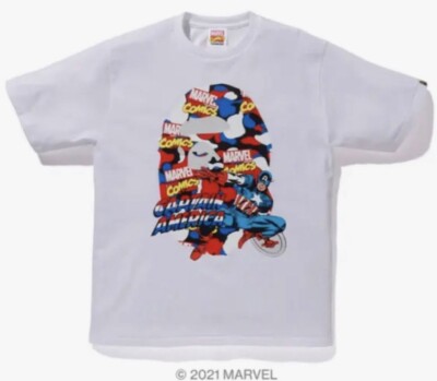Bape T Shirt Marvel comics Captain America Crewneck Classic Fit White Size Large