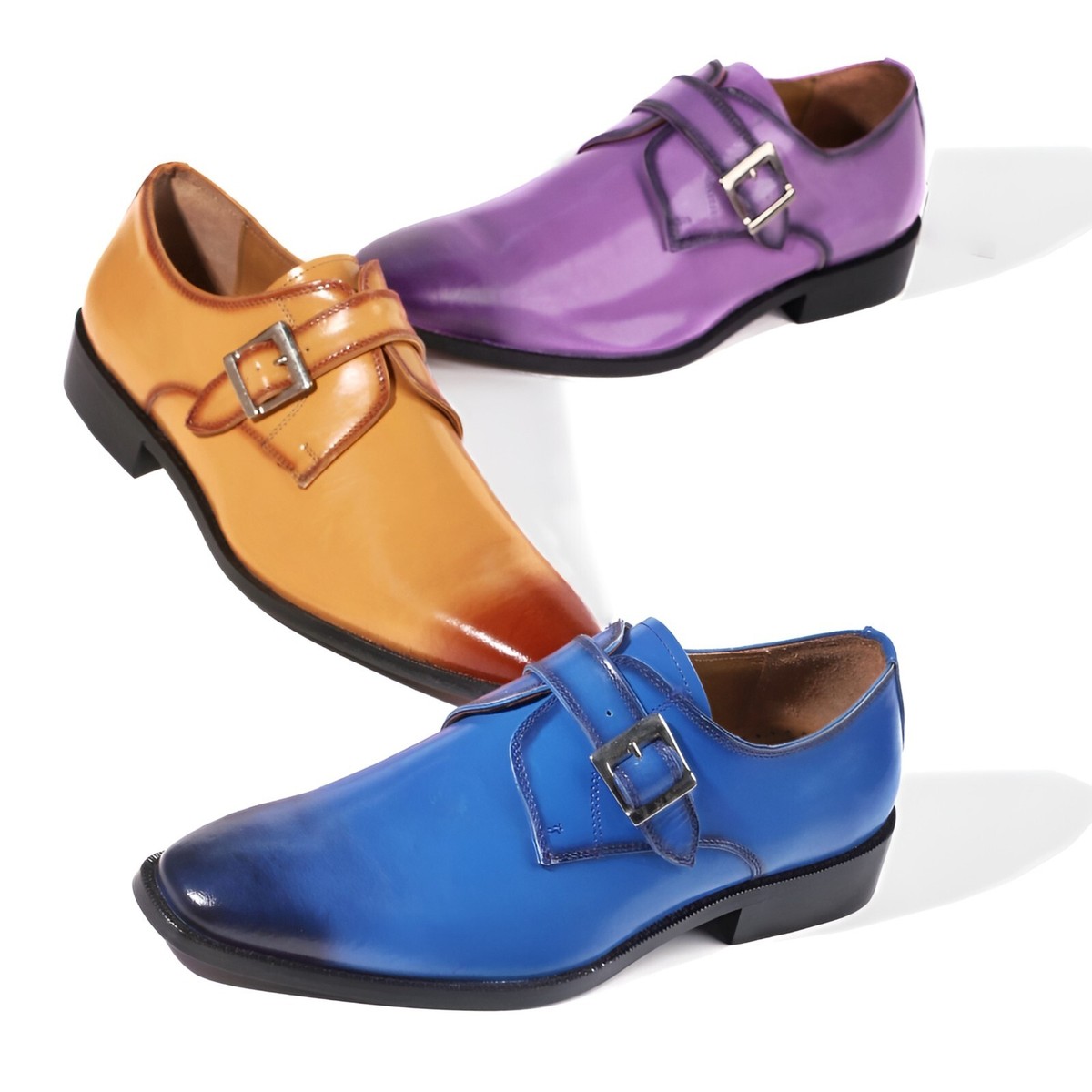 LIBERTYZENO Leather Burnished Toe Buckle style Loafer Monk 