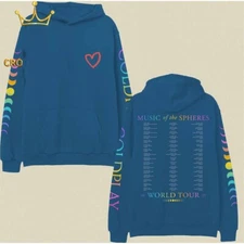 Coldplay Music Of Spheres World Tour 2025 Heart Hoodie- Royal Blue 2 Sides Tee