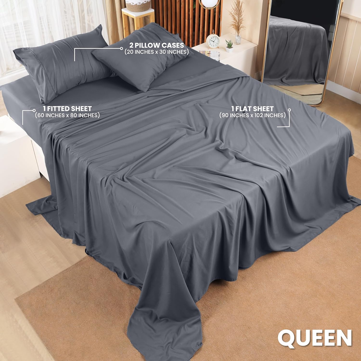 Sabanas Juego De Ropa Para Cama King Size 4 Piezas Set Verde Fundas Almohadas