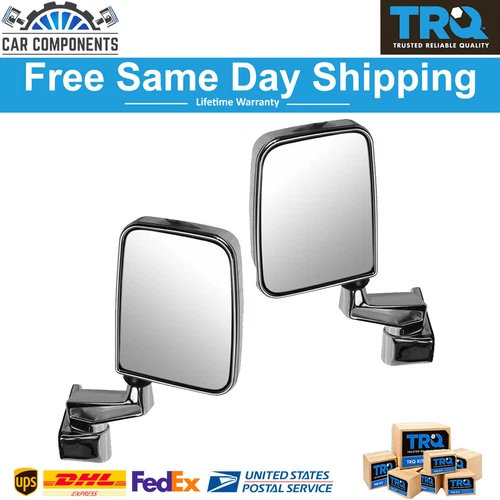 TRQ Chrome Manual Side View Mirrors Folding Pair Set For 1987-2002 Jeep Wrangler
