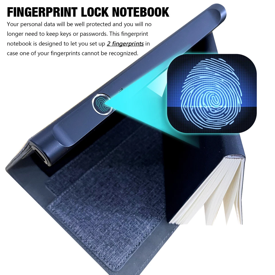 Large Journal Notebook Diary with Fingerprint Lock Insert Pocket Pen Clip Gift - Image 3 of 4