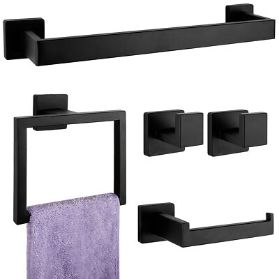 5-Pieces Matte Black Bathroom Hardware Accessories Set SUS304 Stainless Steel...