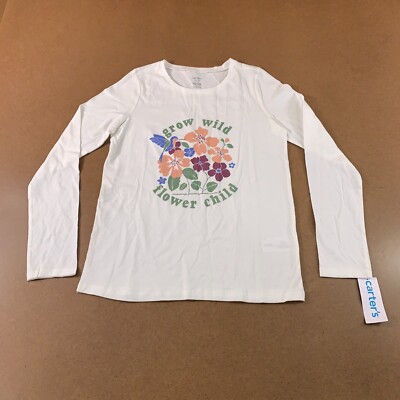 Carters Girls Size 14 White Grow Wild Flower Child Long Sleeve Graphic Tee NWT