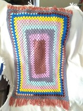 Multiple Color Granny Square Double Crib Rug - 36" x 21" - Very Good Condition