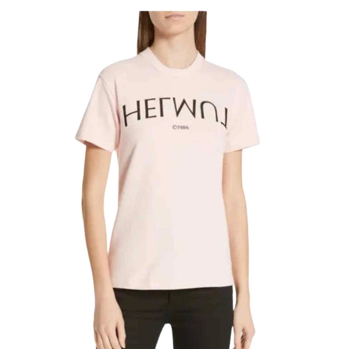 Helmut lang pink and white best sale t shirt