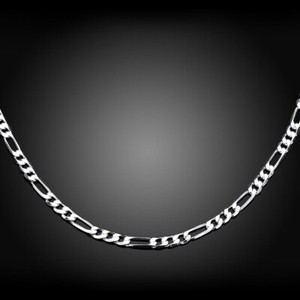 ITALY-18K-White-Gold-Plated-Diamond-Cut-FIGARO-Chain-Necklace-Bracelet