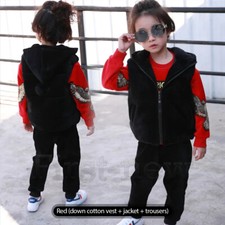 Boys and girls plush thick fashion warm 3pc vest coat+jacket+pants winter suit