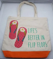 Life's Better in Flip Flops Canvas Tote Bag Reusable Shopping Daisy Brand New