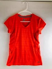 RBX Performance Shirt Women's Size Medium Orange Red Striped V-neck Activewear