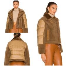 Shoreditch Ski Club Lena Shearling Puffer Size Small Moto Tan Lambswool Leather