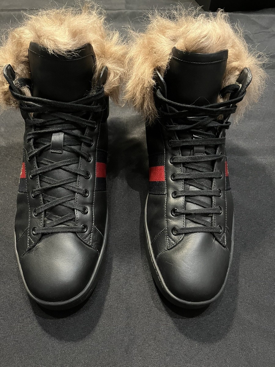 GUCCI BEE WOOL SHEARING FUR ACE RUNWAY SNEAKERS SHOES US EUR