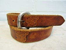VINTAGE HAND TOOLED LEATHER BELT STAG DEER BUCK