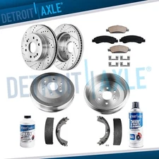 Front Drilled Rotors Pads Rear Drums Shoes for 2009 - 2013 Silverado Sierra 1500