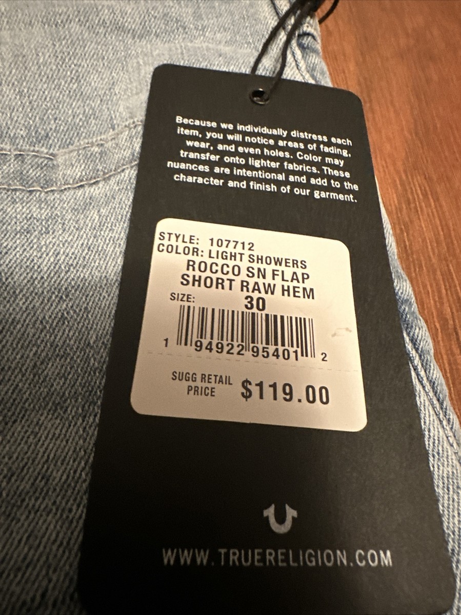 TRUE RELIGION “Light Showers” ROCCO SN FLAP size 30 Relaxed Skinny