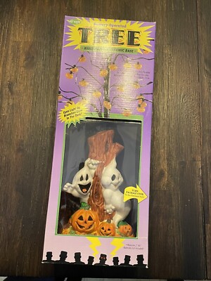 VTG Fun World Battery Operated Halloween Tree Ceramic Gigglin  Ghost Base MIB