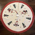 Country Christmas Tree Skirt Rustic Santa Reindeer Stars Plaid Appliqué 42”