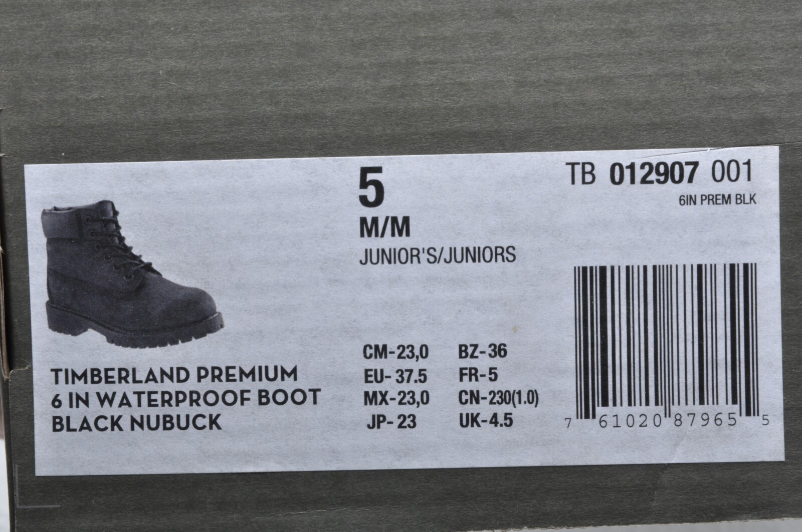 Timberland Youth GS 6 Inch Premium Waterproof Nubuck Boots 12907 Black US 5 image 9