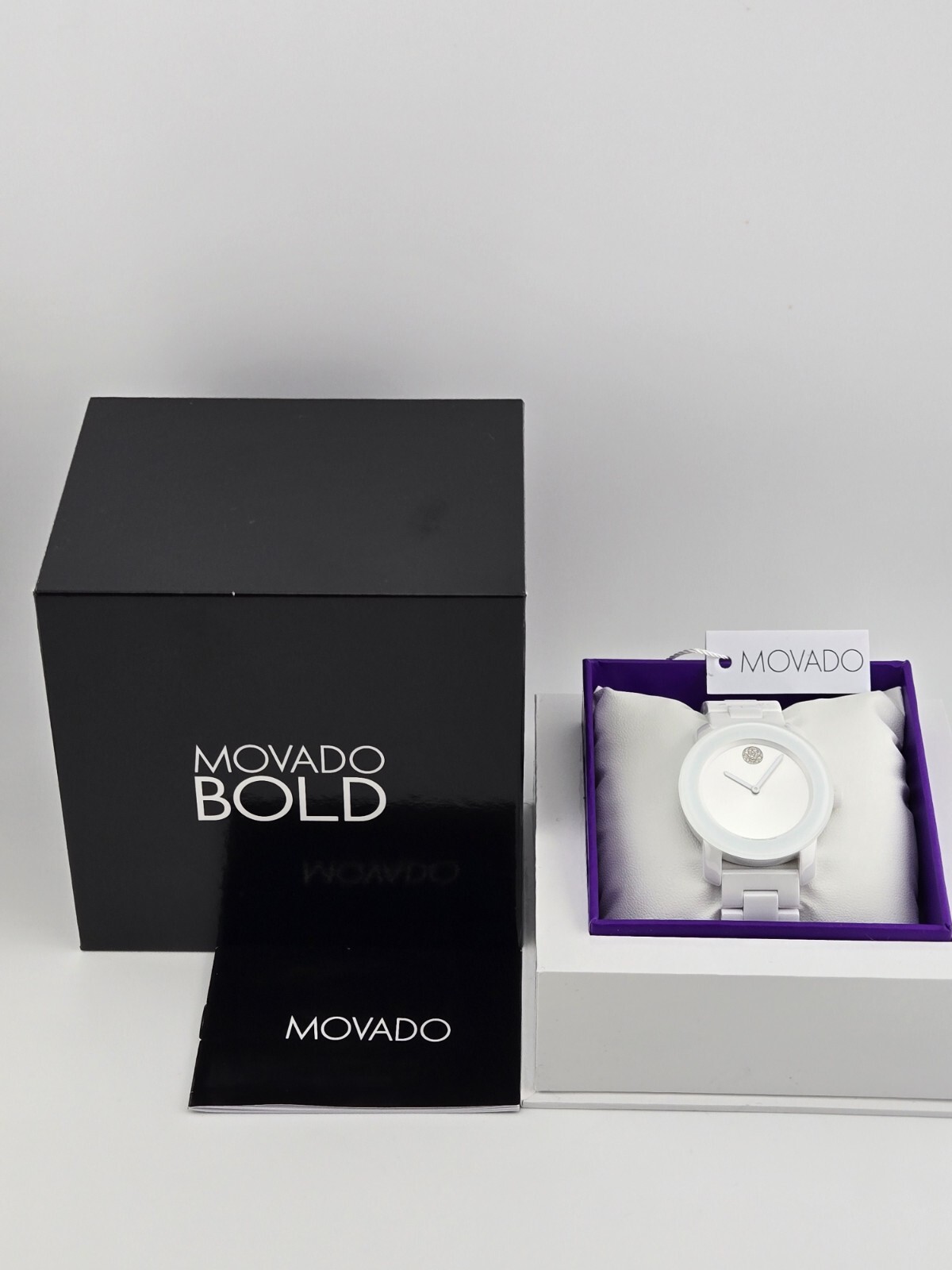 $895 MSRP | Movado Bold Women's Silver Museum Dial Ceramic Watch - 3600802