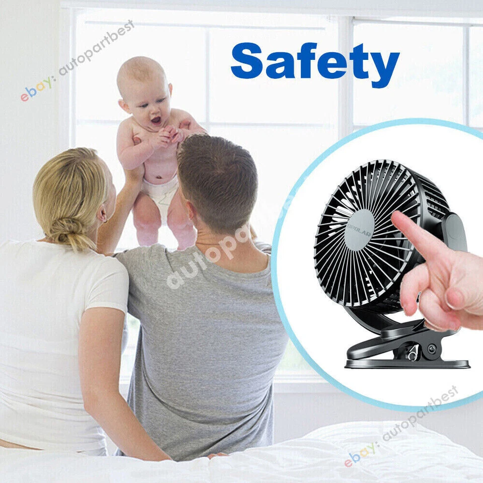 360° 5 inch 3 Speeds 5 Blade Desk Fan USB Quiet Cooling 5000mAh Clip on Portable - Image 4 of 4