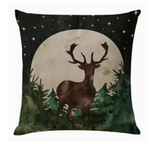 Deer Moon Nature Cabin Lodge Rustic Linen Boho Throw Pillow Cover Home Decor 18  
