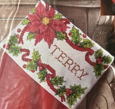 Bucilla Poinsettia  Berries Christmas Stocking Cuff Counted Cross Stitch Kit