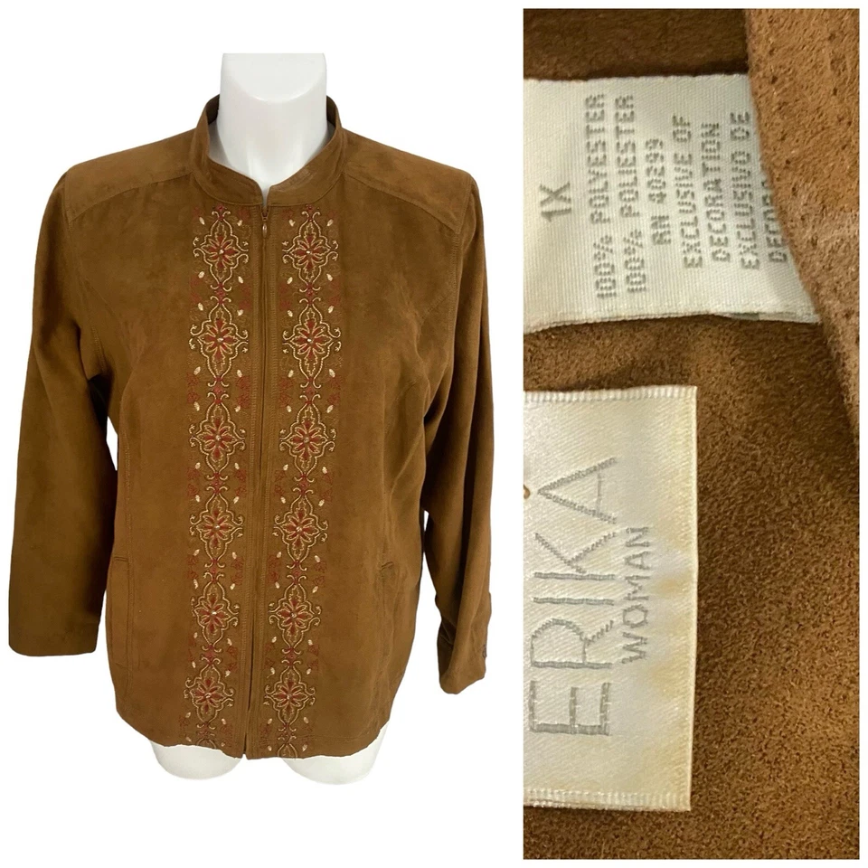 Blazer Erika Mujer 1x Marrón Bordado Floral Western Trabajo Oficina Chaqueta Informal Foto 4 de 4