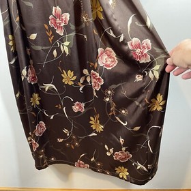 Sensara Front Tie Womens Maxi Sexy Robe Pockets Brown Floral Romantic Sz M