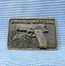 Smith Wesson Promo Dress Belt Buckle Worlds Finest Handgun Vtg 80s 713 .GTA583