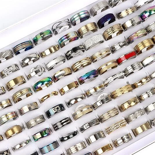 100 X Bulk Lot Stainless Steel Rings For Men And Women Fashion Ring Wholesale - Image 4 of 4