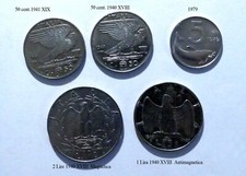 5 2 1 LIRE LIRA  50 cent  FASCIO XVIII XIX  1940 1941 magnetica Antimagnetica