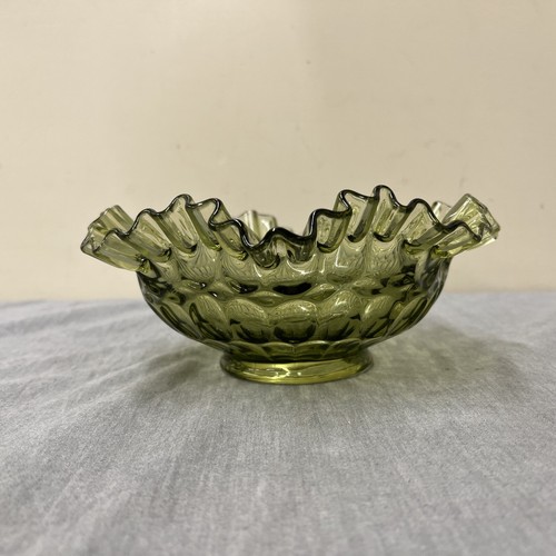 VINTAGE FENTON COLONIAL GREEN GLASS THUMBPRINT RUFFLED CANDY BOWL FS Charity - Picture 3 of 9